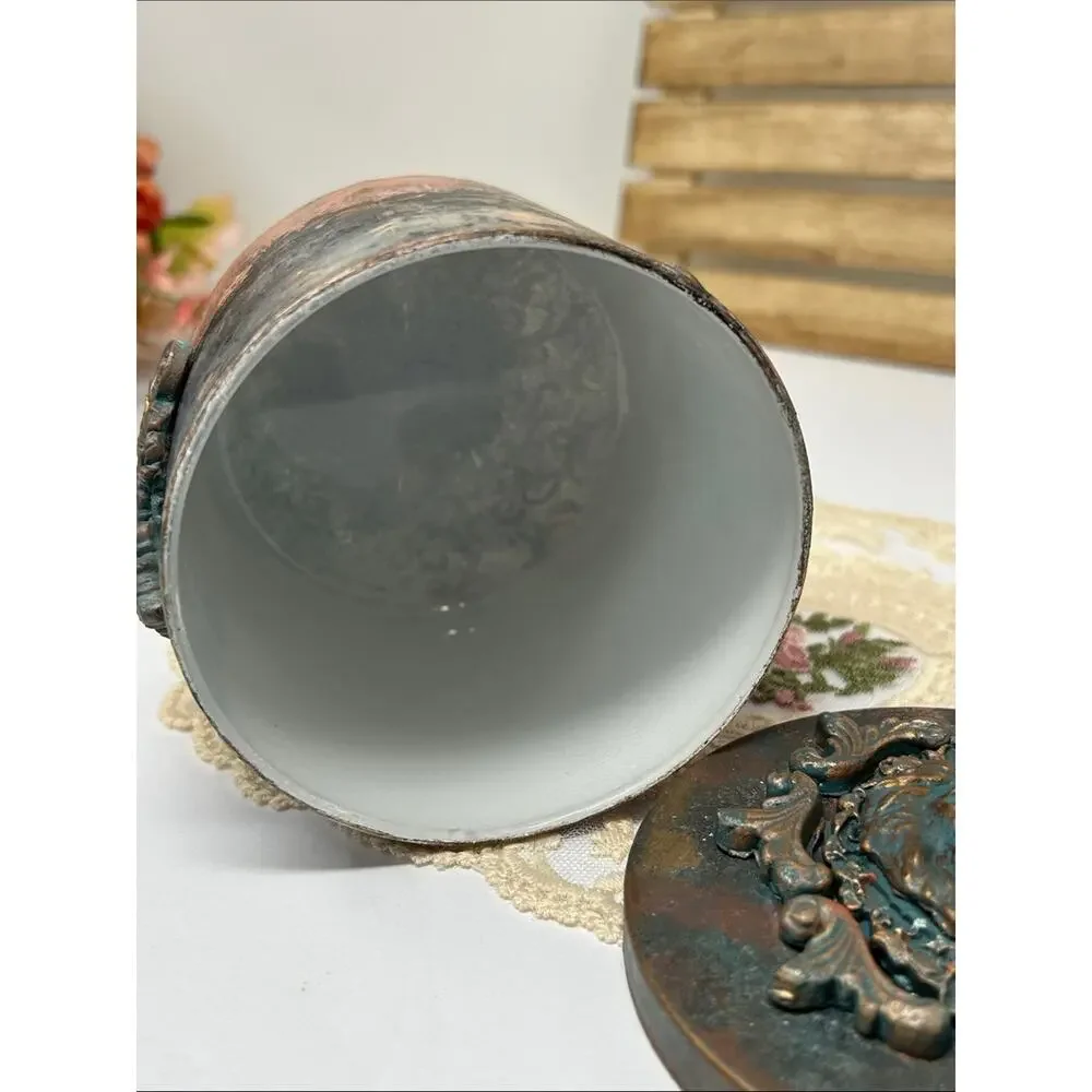 Decorative Antique-Style Trinket Box  with lid in Turquoise and Bronze